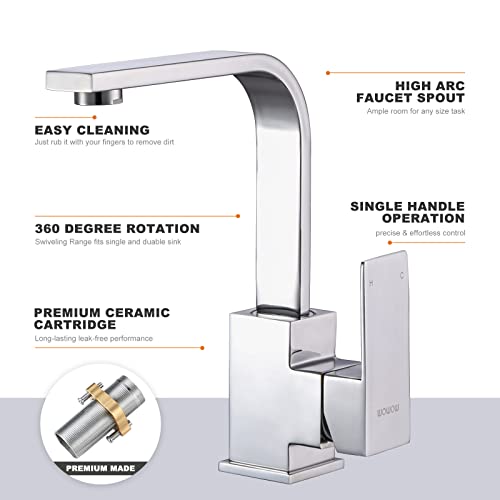 WOWOW Single Hole Bar Faucet Chrome Bar Sink Faucet Stainless Steel Rv Sink Faucet Small Kitchen Faucet Single Handle Wet Bar Tap with Supply Hoses Modern - Image 4