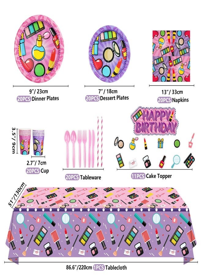 Inspireyee 237 Pcs Spa Party Decoration Makeup Birthday Party Supplies Makeup Party Tableware Paper Dinnerware Makeup Theme Favors for Princess Sweet Make up Birthday Party Decoration Baby Shower Serves 20 - Image 2