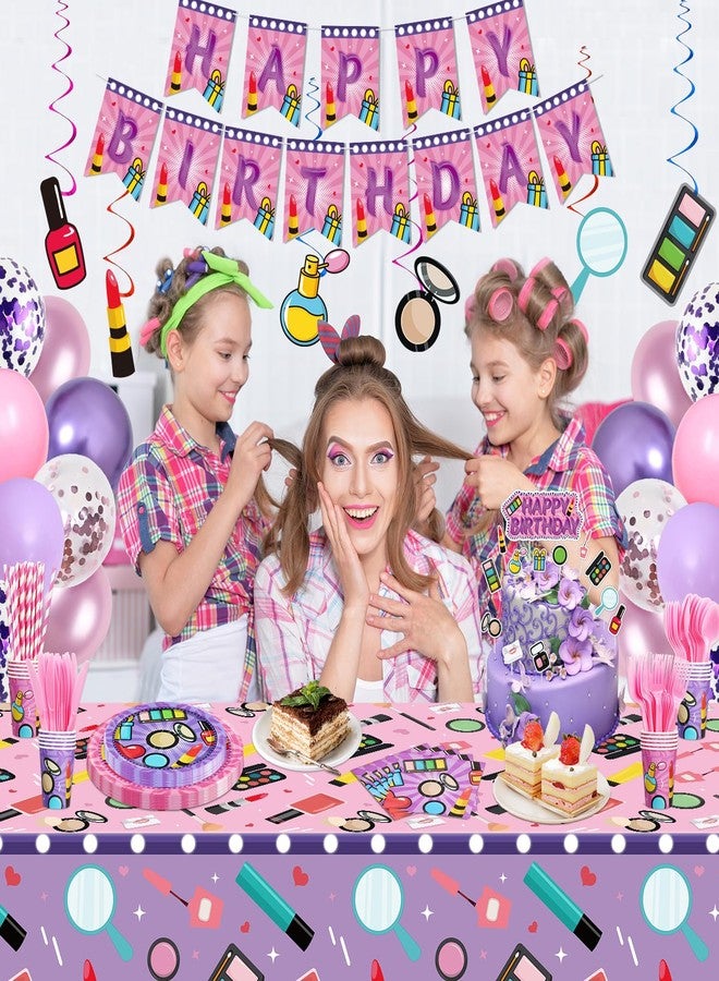 Inspireyee 237 Pcs Spa Party Decoration Makeup Birthday Party Supplies Makeup Party Tableware Paper Dinnerware Makeup Theme Favors for Princess Sweet Make up Birthday Party Decoration Baby Shower Serves 20 - Image 4