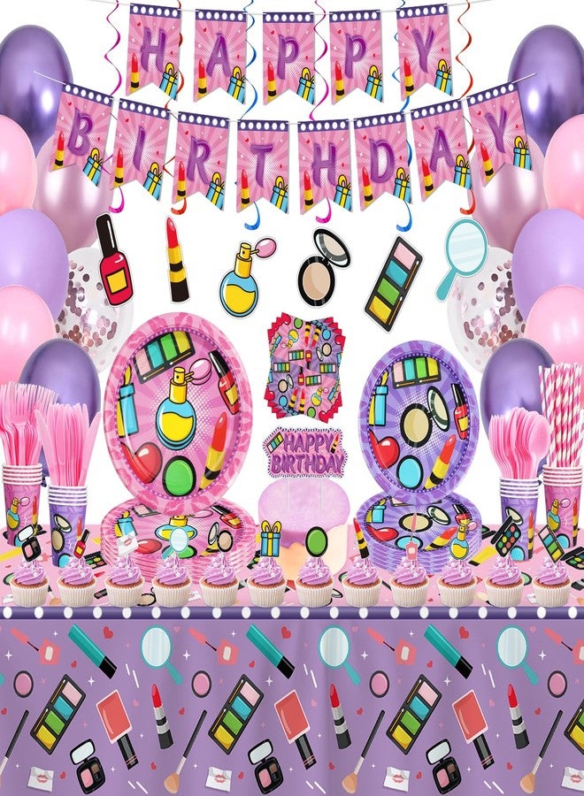 Inspireyee 237 Pcs Spa Party Decoration Makeup Birthday Party Supplies Makeup Party Tableware Paper Dinnerware Makeup Theme Favors for Princess Sweet Make up Birthday Party Decoration Baby Shower Serves 20 - Image 1