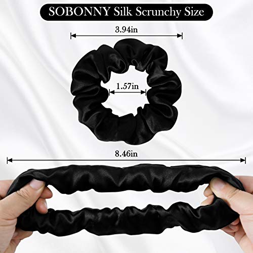 SOBONNY Black Silk Scrunchies for Women 100% Mulberry Silk Hair Ties for Night Sleep Scrunchies for Girls No Damage & Frizz Prevention for Hair Hair Accessories-3pack - Image 3