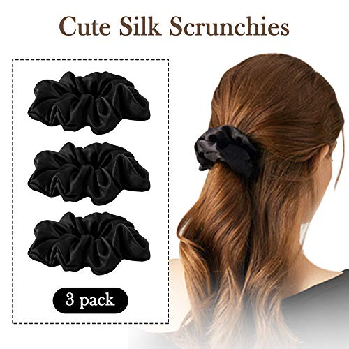SOBONNY Black Silk Scrunchies for Women 100% Mulberry Silk Hair Ties for Night Sleep Scrunchies for Girls No Damage & Frizz Prevention for Hair Hair Accessories-3pack - Image 2