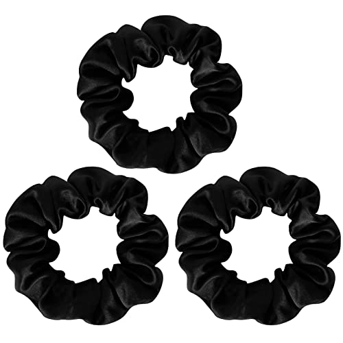 SOBONNY Black Silk Scrunchies for Women 100% Mulberry Silk Hair Ties for Night Sleep Scrunchies for Girls No Damage & Frizz Prevention for Hair Hair Accessories-3pack - Image 1