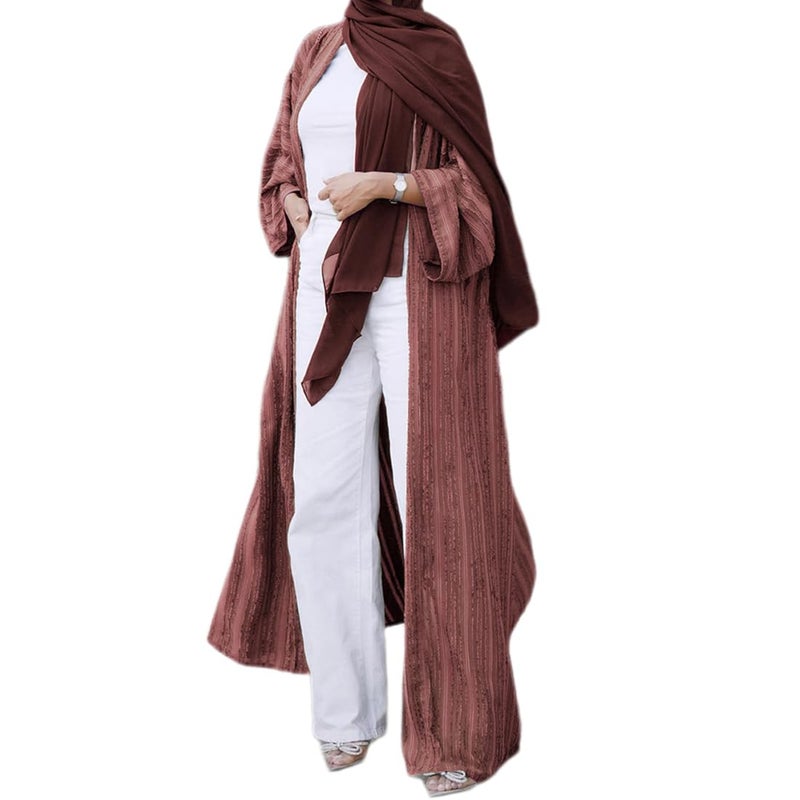 IWEMEK Front Open Abayas with Hijab Scarf Muslim Prayer Clothes Long Robe Abaya Dress for Women Dubai Style Islamic Kaftans Eid Ramadan Dress Brickred L - Image 2