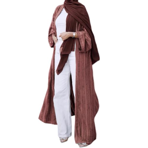 IWEMEK Front Open Abayas with Hijab Scarf Muslim Prayer Clothes Long Robe Abaya Dress for Women Dubai Style Islamic Kaftans Eid Ramadan Dress Brickred L - Image 1