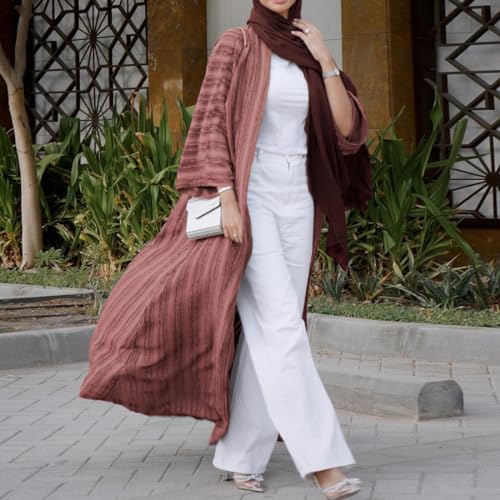 IWEMEK Front Open Abayas with Hijab Scarf Muslim Prayer Clothes Long Robe Abaya Dress for Women Dubai Style Islamic Kaftans Eid Ramadan Dress Brickred L - Image 3