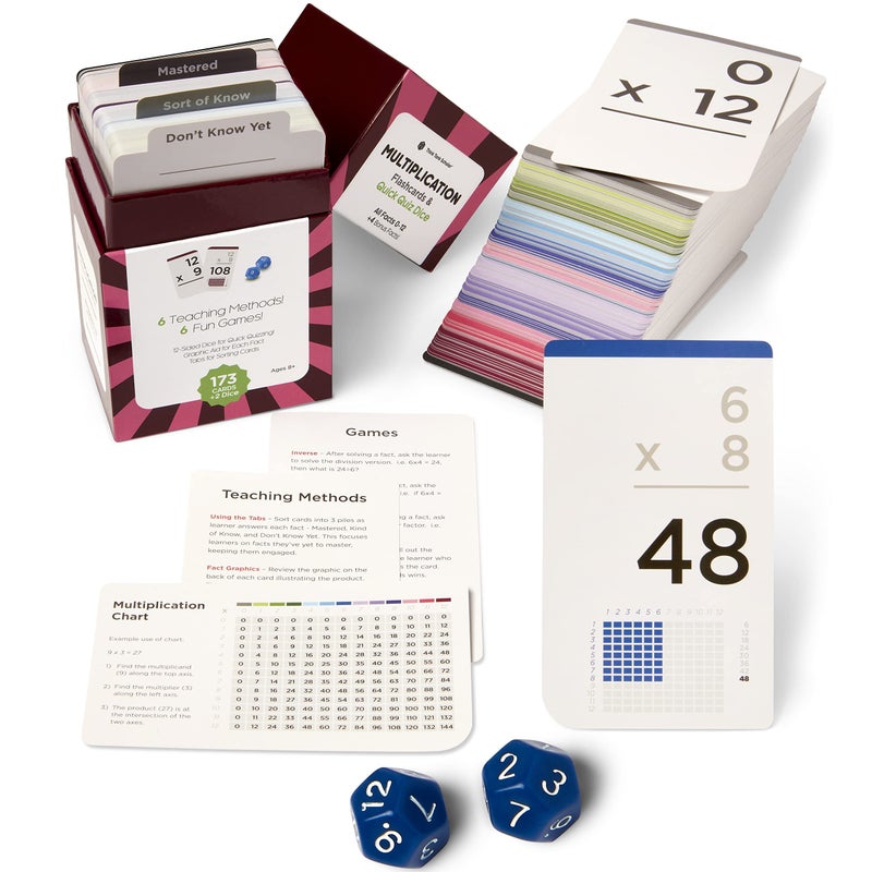 Think Tank Scholar AwardWinning Multiplication Flash Cards  173 Jumbo Cards 31 x 52 All Facts 012  1 Fact  Visual Aid Per Card  Includes 2 Bonus Math Dice Games Charts  Mastery Divider Tabs  Grades 26 - Image 2