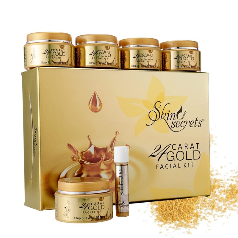Skin Secrets طقم الوجه 24 قيراط من سكن سيكريتس للحصول على إشراقة فورية مع زيت خشب الصندل الذهبي لبشرة متألقة 310 جرام 6 خطوات سهلة - Image 1