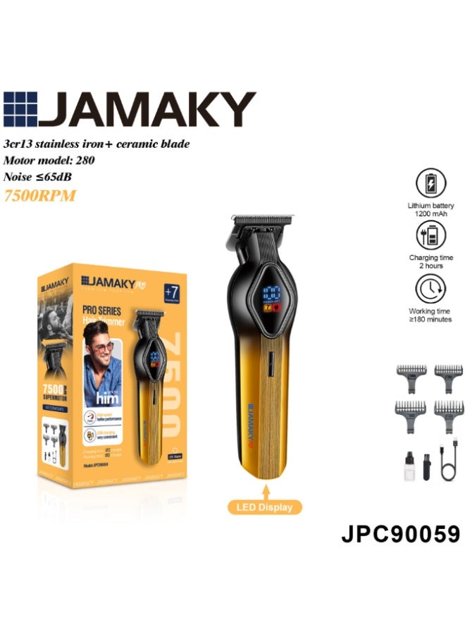 JAMAKY Cordless Men's Shaver – 3CR13 Stainless Steel & Ceramic Blades, 7500RPM Motor, 1200mAh Battery, LED Display, 7-in-1 Shaving Kit