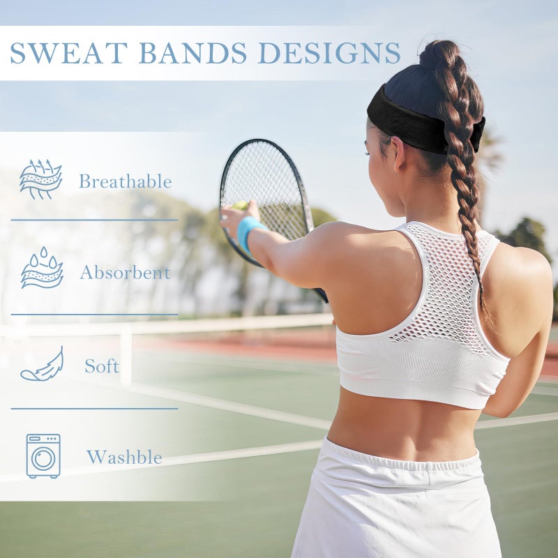 PEASUG 4 Pack Headbands for Men, Sweat Bands Headbands Men & Women, Cotton Terry Sweat Bands for Tennis, Basketball, Running, Gym, Working Out (Black) - Image 5
