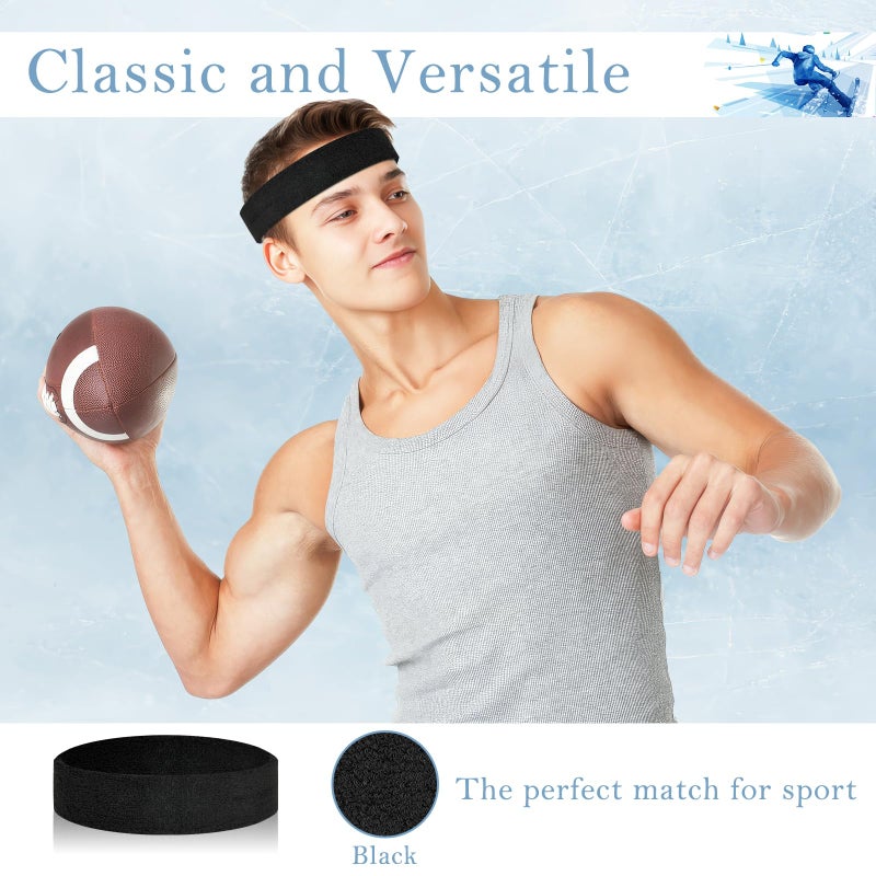 PEASUG 4 Pack Headbands for Men, Sweat Bands Headbands Men & Women, Cotton Terry Sweat Bands for Tennis, Basketball, Running, Gym, Working Out (Black) - Image 4