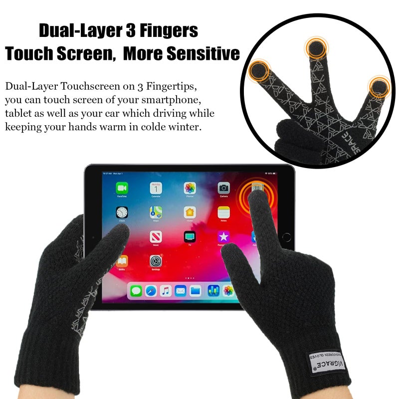 ViGrace Thickened Winter Warm Touchscreen Gloves for Men and Women Touch Screen Fleece Lined Knit Anti-Slip Wool Glove (Medium) - Image 2
