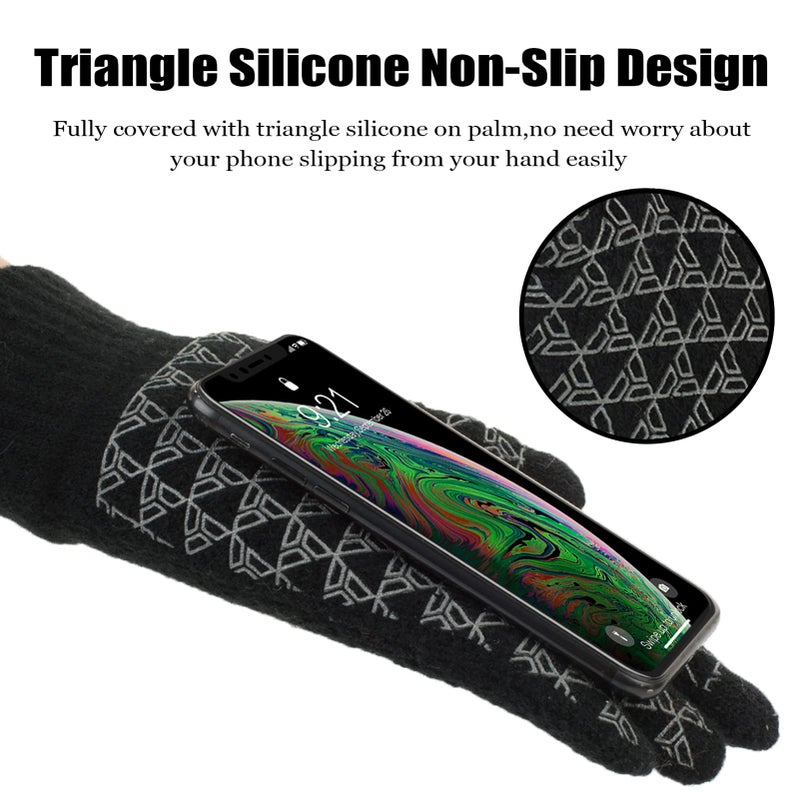 ViGrace Thickened Winter Warm Touchscreen Gloves for Men and Women Touch Screen Fleece Lined Knit Anti-Slip Wool Glove (Medium) - Image 3