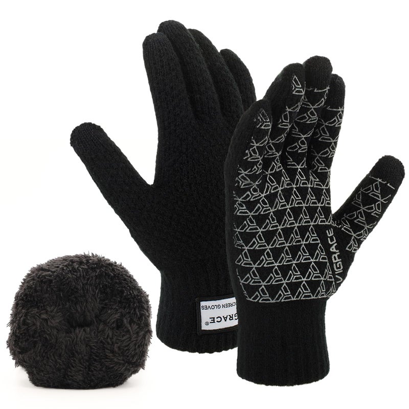 ViGrace Thickened Winter Warm Touchscreen Gloves for Men and Women Touch Screen Fleece Lined Knit Anti-Slip Wool Glove (Medium) - Image 1