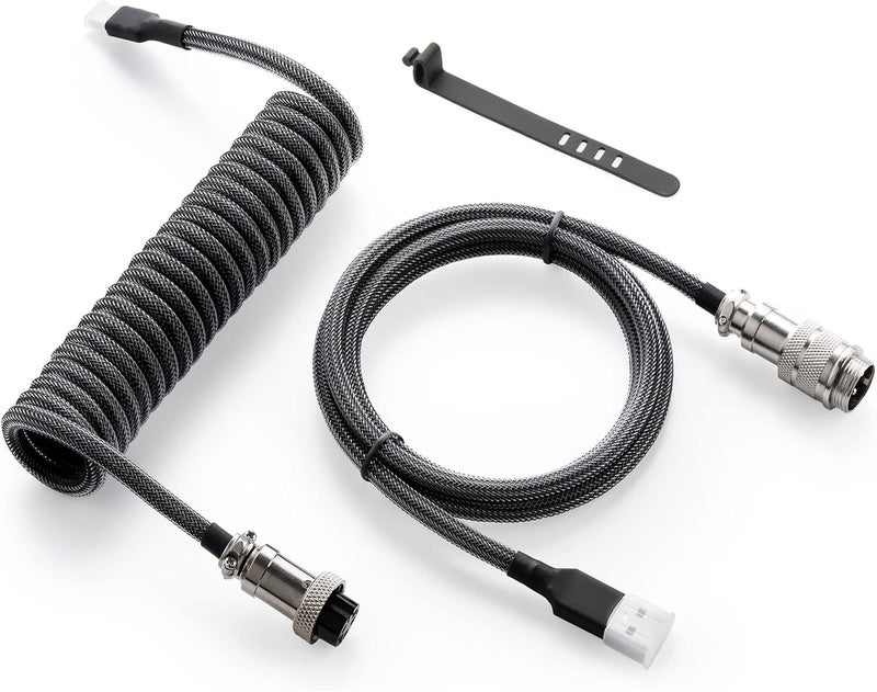 GUNMJO كابل GUNMJO Pro المخصص الملفوف من USB-C لوحة مفاتيح الألعاب، كابل لوحة مفاتيح ميكانيكي مزدوج الأكمام مع قابس طيار معدني قابل للفصل، 1.5 متر من USB-C إلى USB-A، بلون الكربون الأسود - Image 1