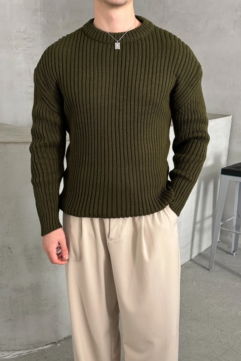 هايمان Men's Ribbed Knit Oversize Sweater