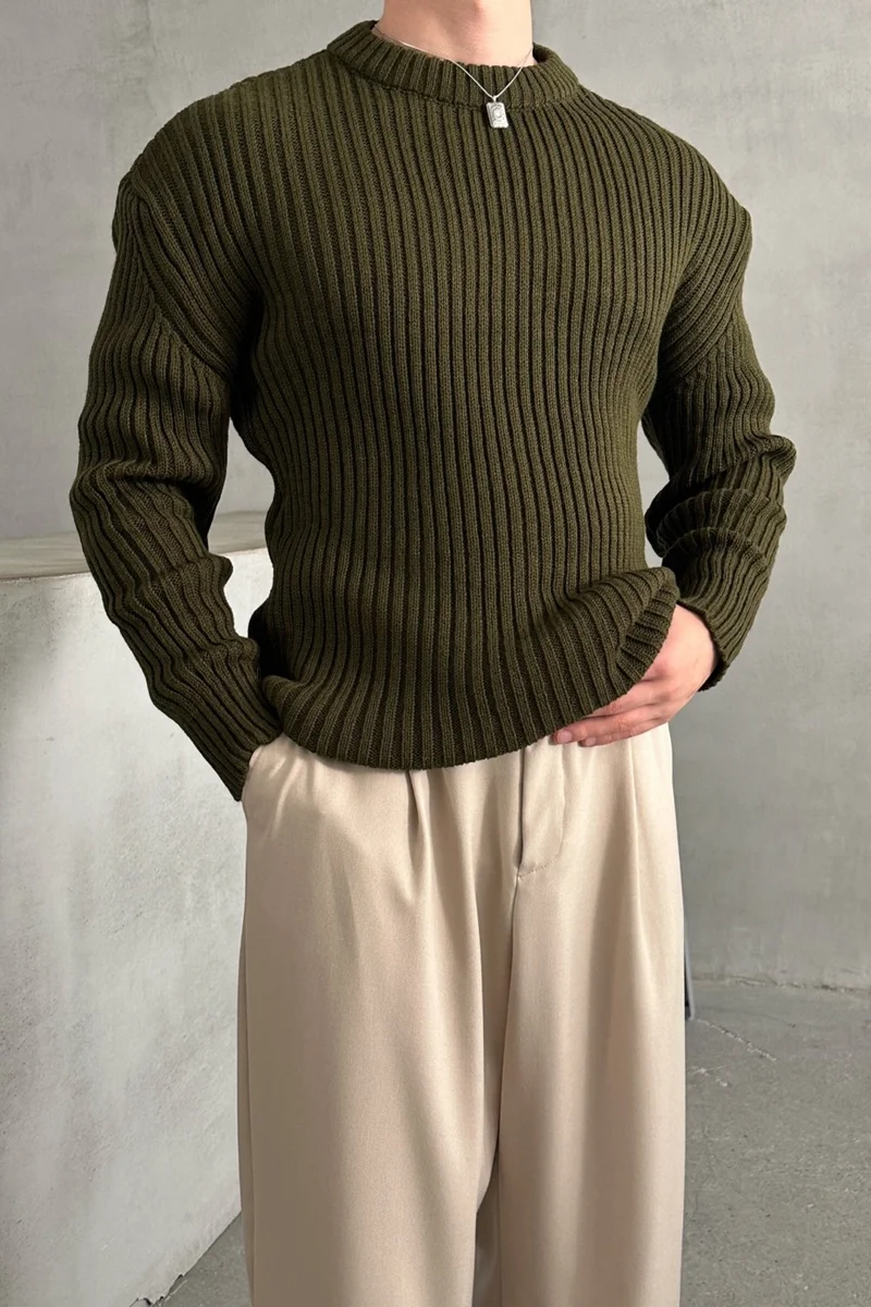هايمان Men's Ribbed Knit Oversize Sweater