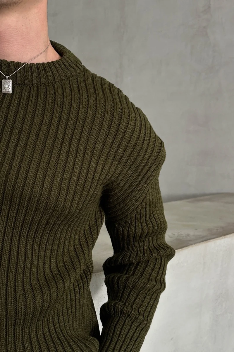 هايمان Men's Ribbed Knit Oversize Sweater