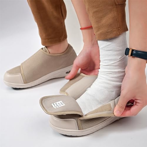GudaFoot Women's Diabetic Shoes Easy Put on with Adjustable Lightweight for Edema Plantar Fasciitis Bunions Arthritis Neuropathy Wide Width Swollen Feet Bottom Fattening and Widening Elderly Shoes Beige,8 - Image 4