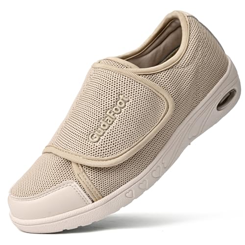 GudaFoot Women's Diabetic Shoes Easy Put on with Adjustable Lightweight for Edema Plantar Fasciitis Bunions Arthritis Neuropathy Wide Width Swollen Feet Bottom Fattening and Widening Elderly Shoes Beige,8 - Image 1