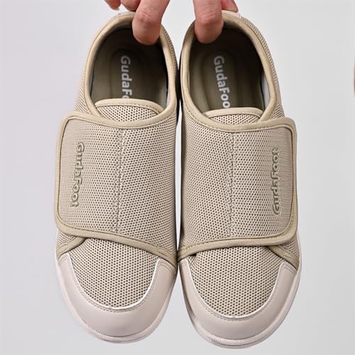 GudaFoot Women's Diabetic Shoes Easy Put on with Adjustable Lightweight for Edema Plantar Fasciitis Bunions Arthritis Neuropathy Wide Width Swollen Feet Bottom Fattening and Widening Elderly Shoes Beige,8 - Image 3