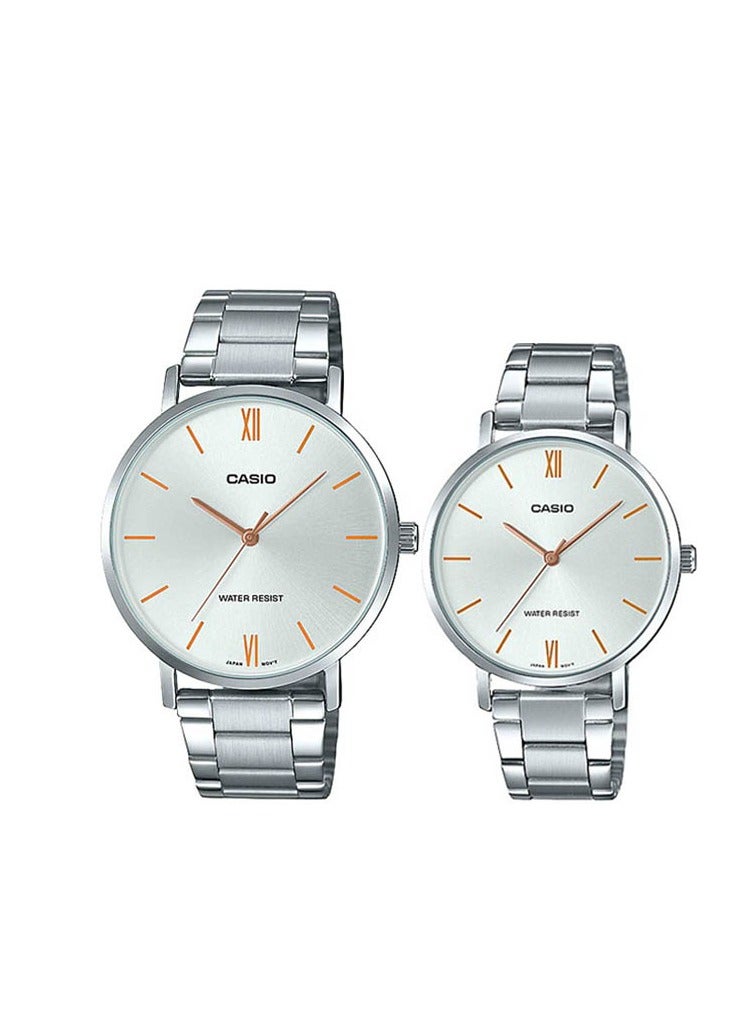 CASIO ساعة زوجية بسوار من الستانلس ستيل MTP/LTP-VT01D-7BUDF - Image 1