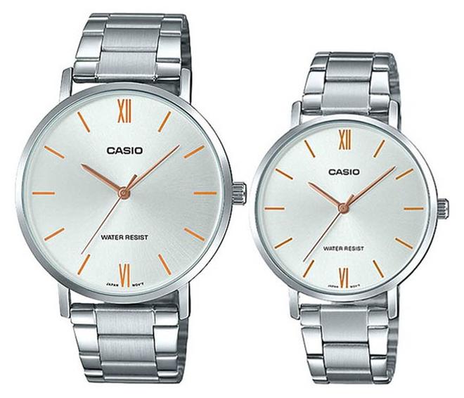 CASIO ساعة زوجية بسوار من الستانلس ستيل MTP/LTP-VT01D-7BUDF - Image 1