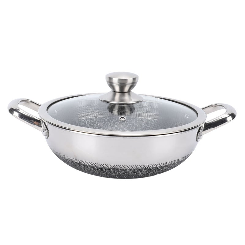 Nonstick Frying Pan Dishwasher Safe Skillet Induction Cooker Gas Range Compatible Double Sided Honeycomb Pan with Lid 316 Stainless Steel 26cm 8cm - Image 1