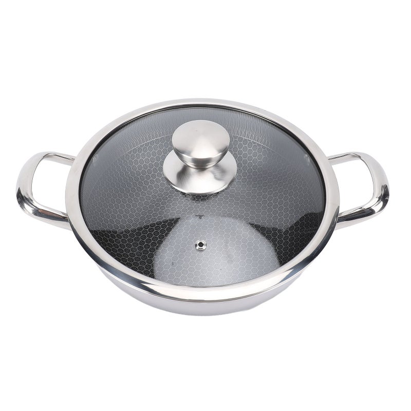 Nonstick Frying Pan Dishwasher Safe Skillet Induction Cooker Gas Range Compatible Double Sided Honeycomb Pan with Lid 316 Stainless Steel 26cm 8cm - Image 3