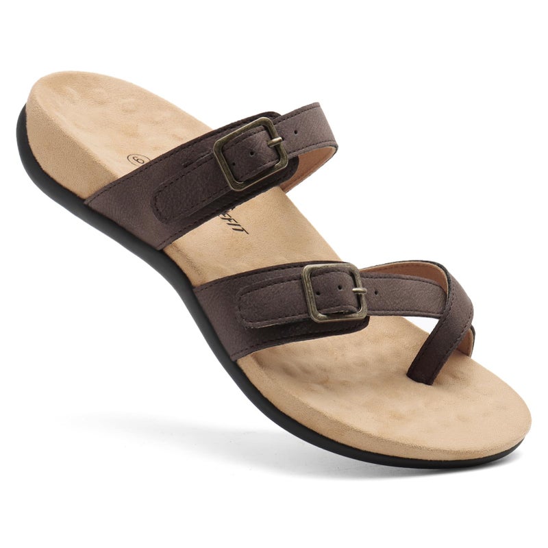 Athlefit Orthopedic Sandals for Women with Arch Support Adjustable Comfort Walking Orthotic Flip Flops Brown Size 9 - Image 4