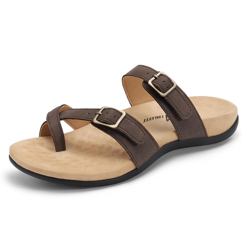 Athlefit Orthopedic Sandals for Women with Arch Support Adjustable Comfort Walking Orthotic Flip Flops Brown Size 9 - Image 1
