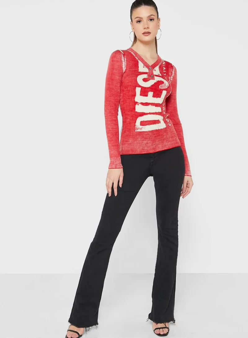 DIESEL Logo Print Button Detail Sweater