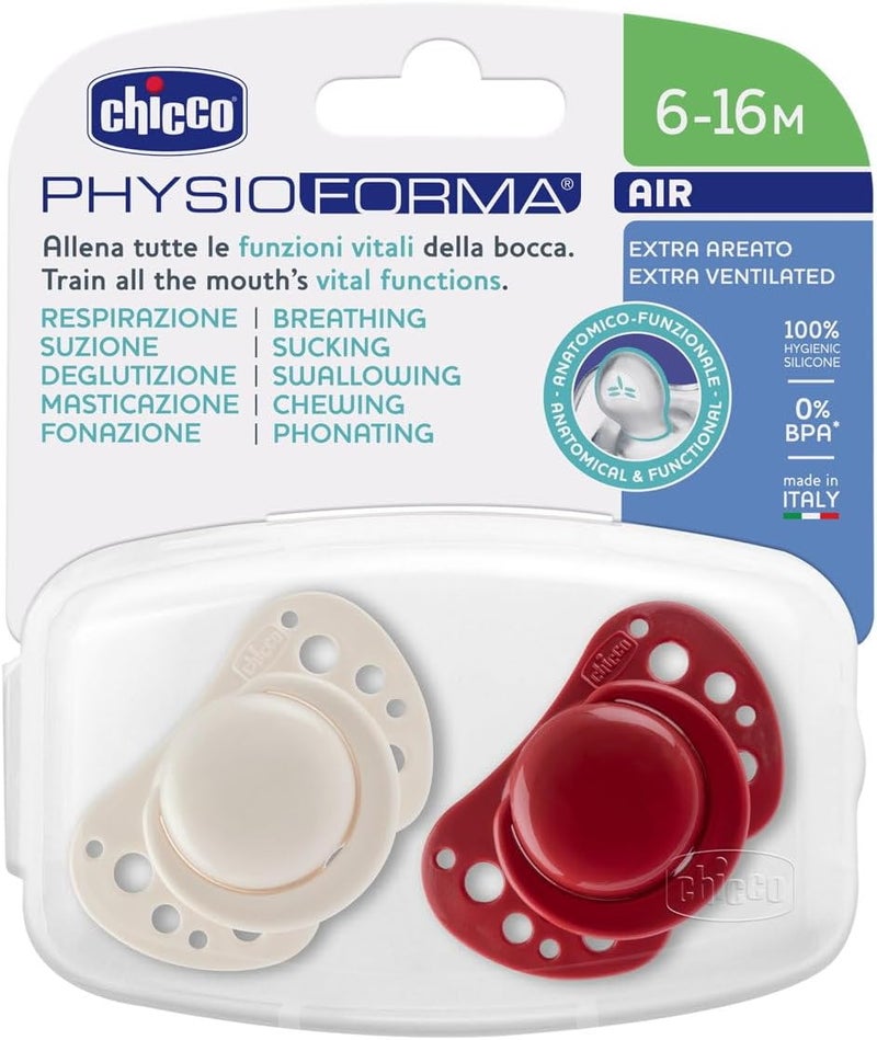 Chicco PhysioForma Air Pacifier for 6-16 Months - Silicone, Anatomical Design, Pack of 2 - Image 2