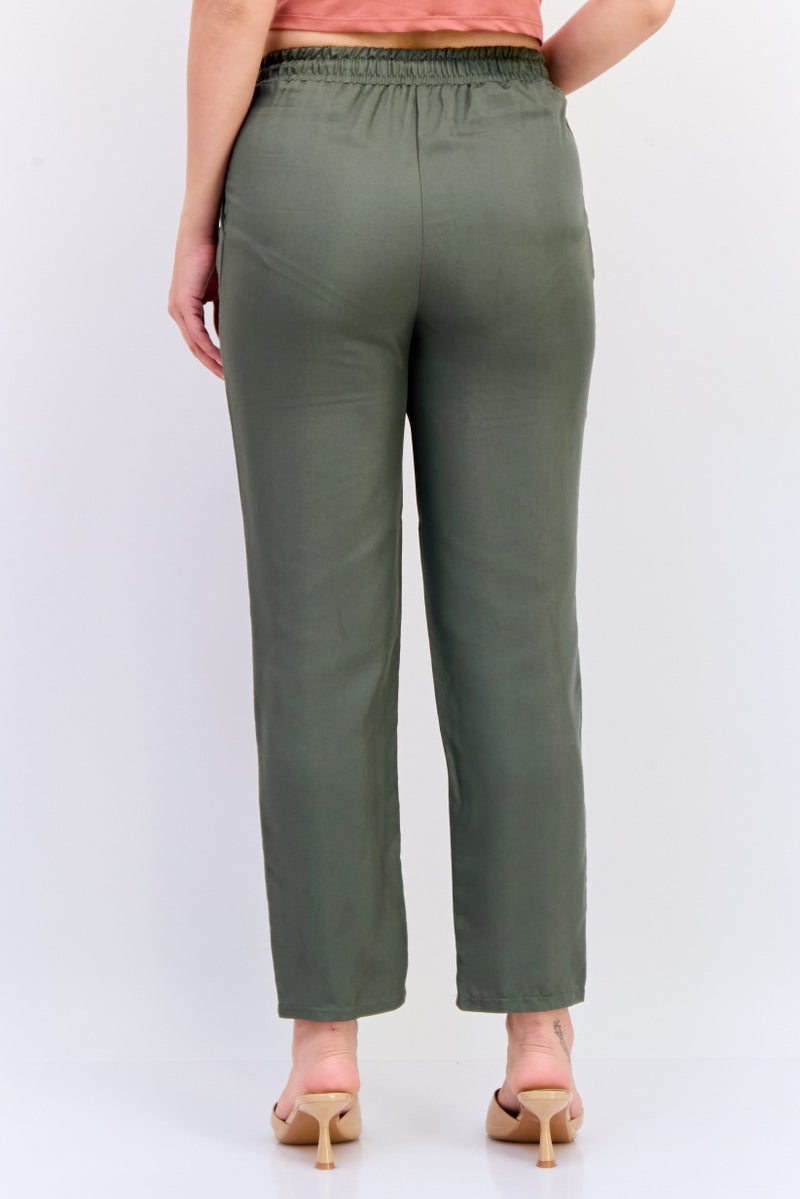 KOTON Women Regular Fit Solid Straight Leg Pants, Khaki - Image 4