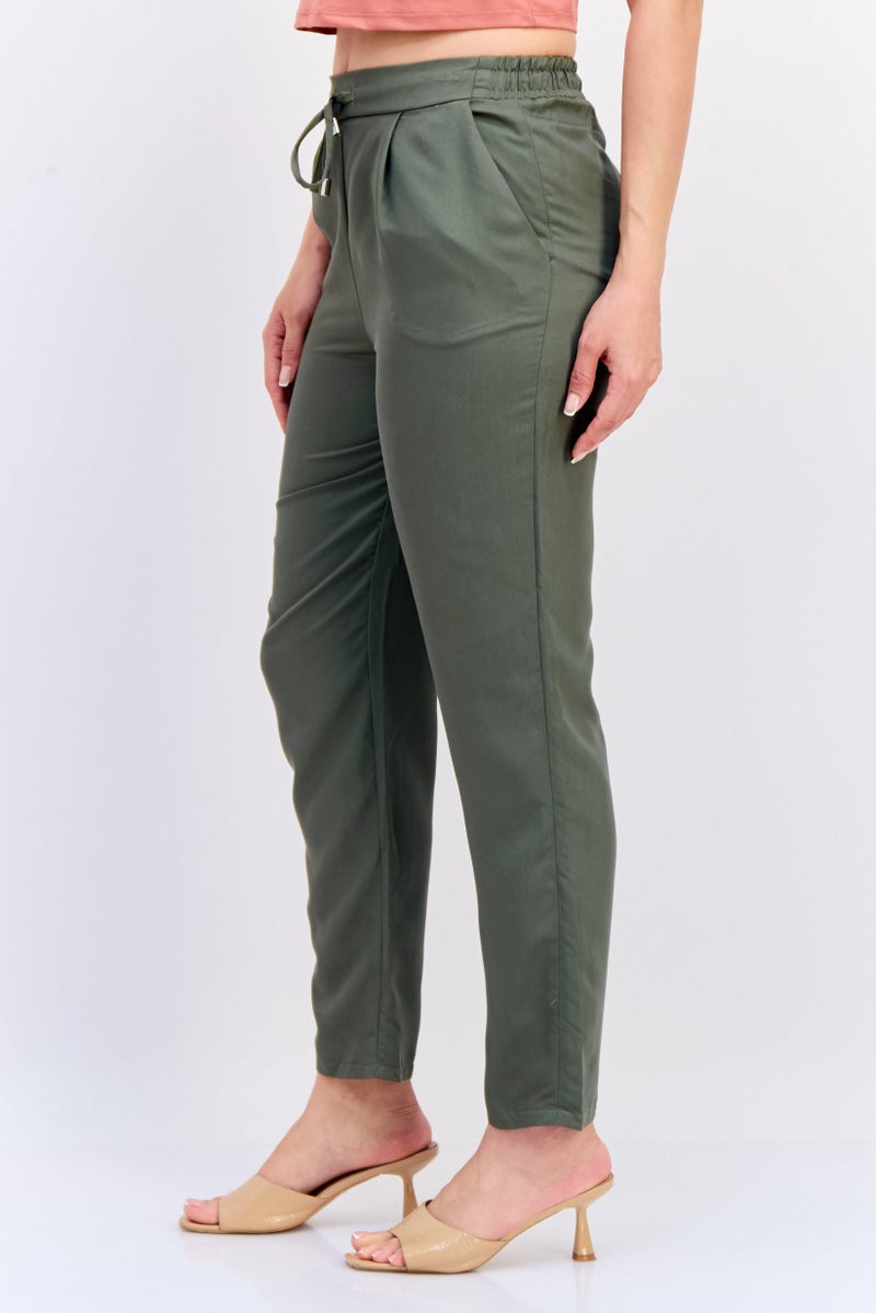 KOTON Women Regular Fit Solid Straight Leg Pants, Khaki - Image 3