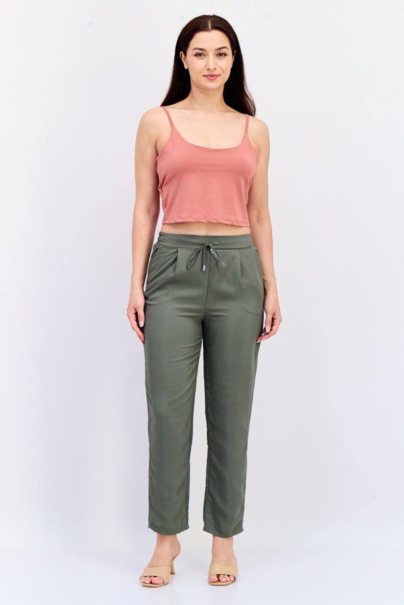 KOTON Women Regular Fit Solid Straight Leg Pants, Khaki - Image 2