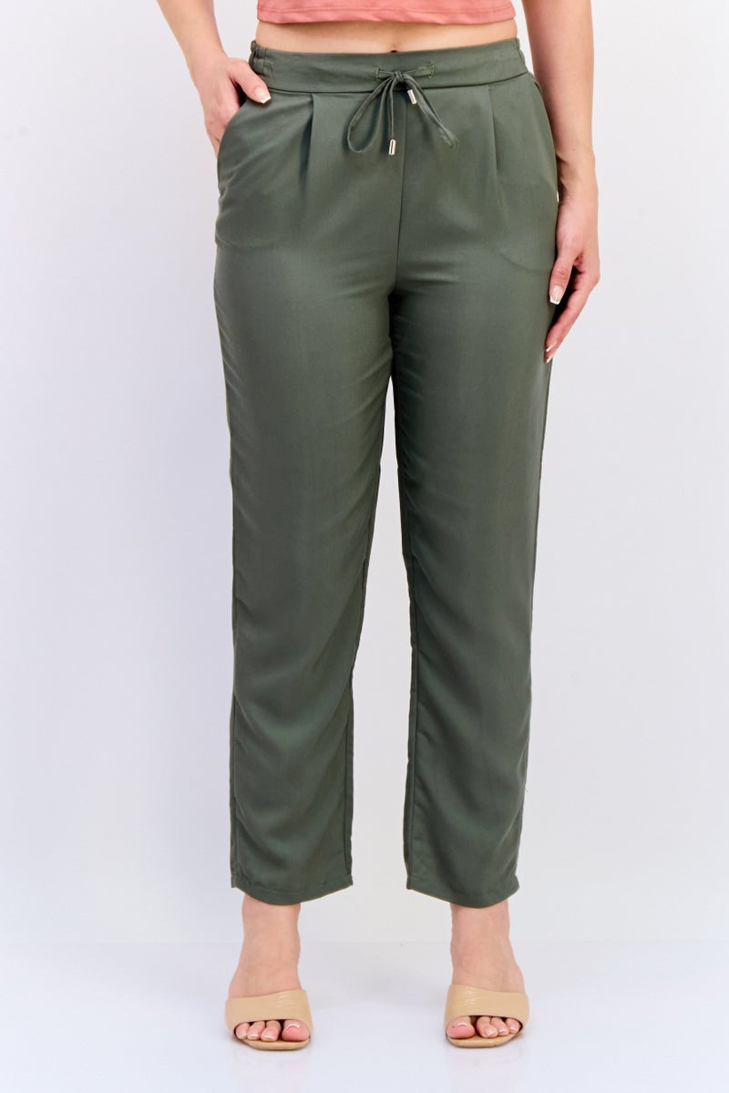 KOTON Women Regular Fit Solid Straight Leg Pants, Khaki - Image 1