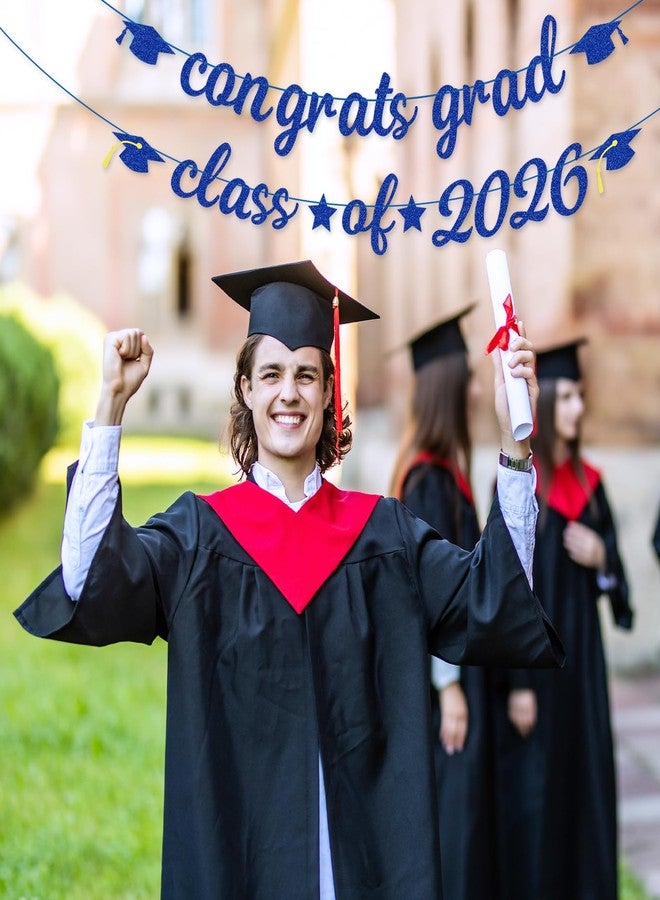 Photken Congrats Grad Class of 2026 Banner Decorations - Pre-Strung Hanging Glitter Graduation Banner with Cap Garland Sign Bunting for Photo Backdrop, College High School Grad Party Supplies for Wall Decor - Image 4