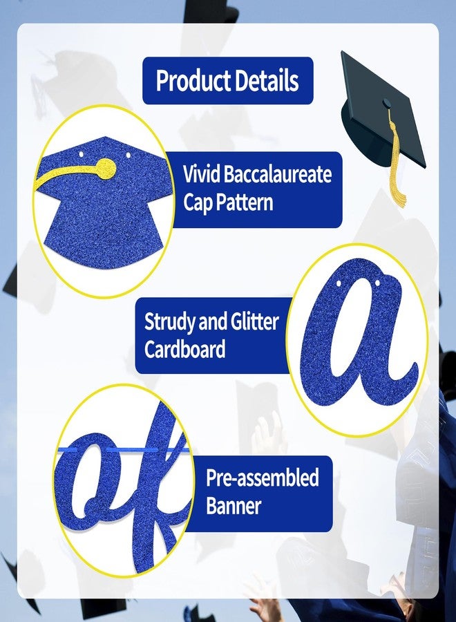 Photken Congrats Grad Class of 2026 Banner Decorations - Pre-Strung Hanging Glitter Graduation Banner with Cap Garland Sign Bunting for Photo Backdrop, College High School Grad Party Supplies for Wall Decor - Image 3