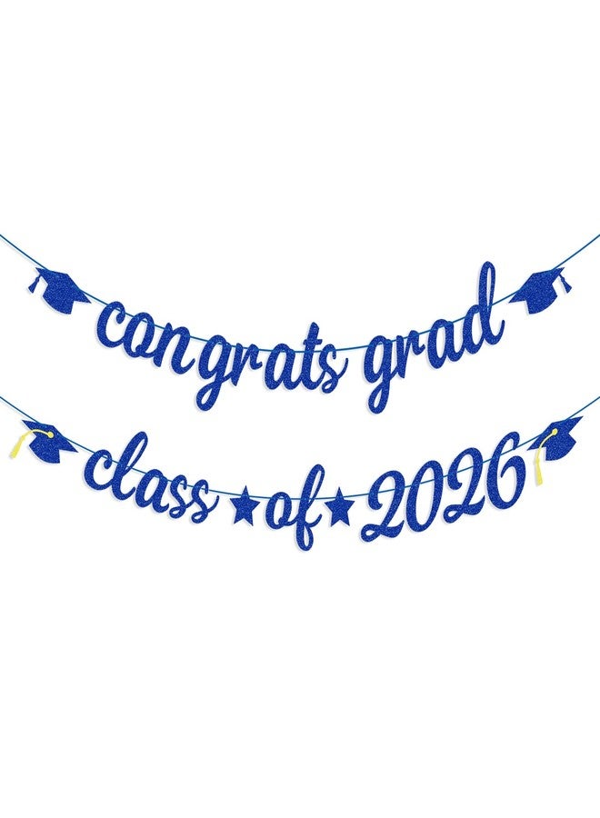 Photken Congrats Grad Class of 2026 Banner Decorations - Pre-Strung Hanging Glitter Graduation Banner with Cap Garland Sign Bunting for Photo Backdrop, College High School Grad Party Supplies for Wall Decor - Image 1