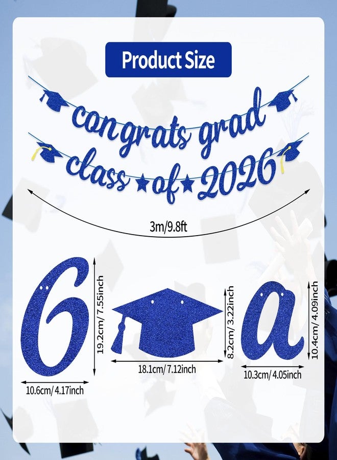 Photken Congrats Grad Class of 2026 Banner Decorations - Pre-Strung Hanging Glitter Graduation Banner with Cap Garland Sign Bunting for Photo Backdrop, College High School Grad Party Supplies for Wall Decor - Image 2