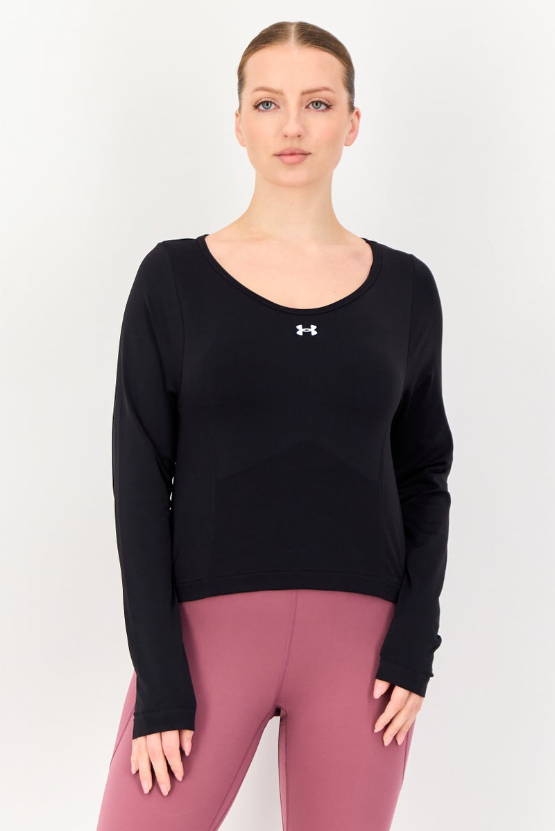 UNDER ARMOUR Women Fitted Fit Long Sleeve Training T-Shirt, Black - Image 1