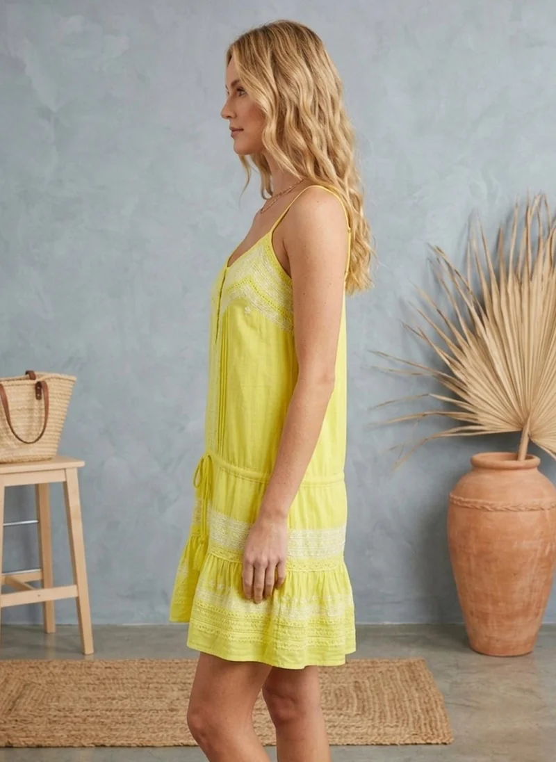 Alaya bright yellow Women Embroidered  Rayon Sleevless Dress -AL3713 for Women | Best Price UAE