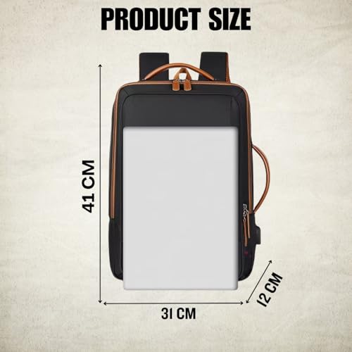 TOURTIER Stylish Laptop Backpack for Men & Women with USB Charging Port, Compatible Laptop 15.5-inch (BLACK) - Image 2