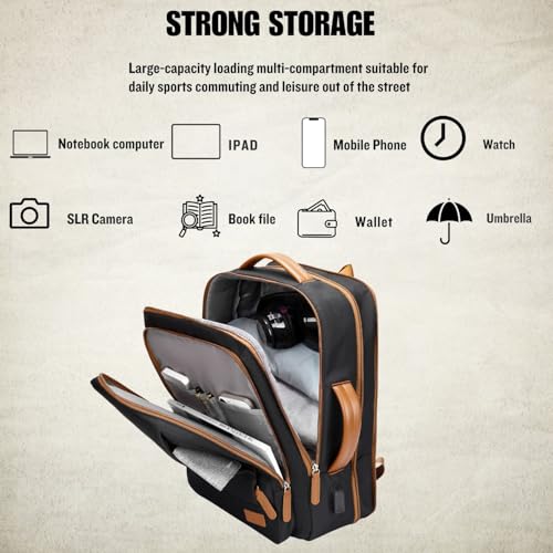 TOURTIER Stylish Laptop Backpack for Men & Women with USB Charging Port, Compatible Laptop 15.5-inch (BLACK) - Image 4