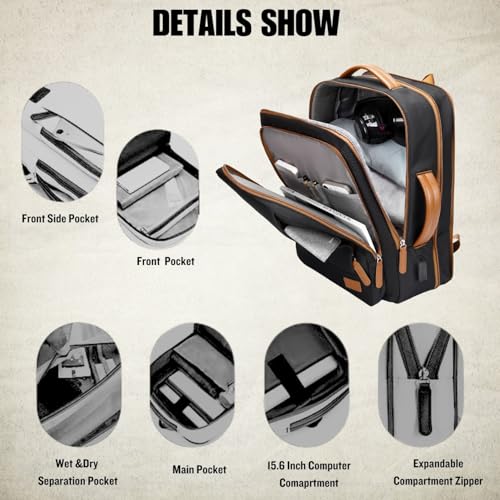 TOURTIER Stylish Laptop Backpack for Men & Women with USB Charging Port, Compatible Laptop 15.5-inch (BLACK) - Image 5