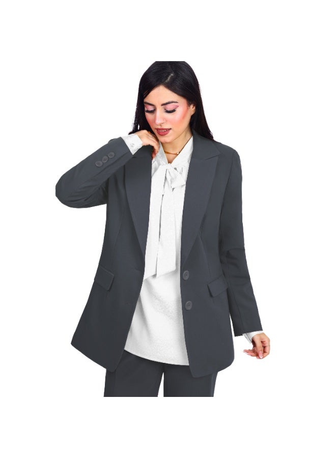 Smoky Egypt Elegant Lady Solid Blazer-DarkGray - Image 1
