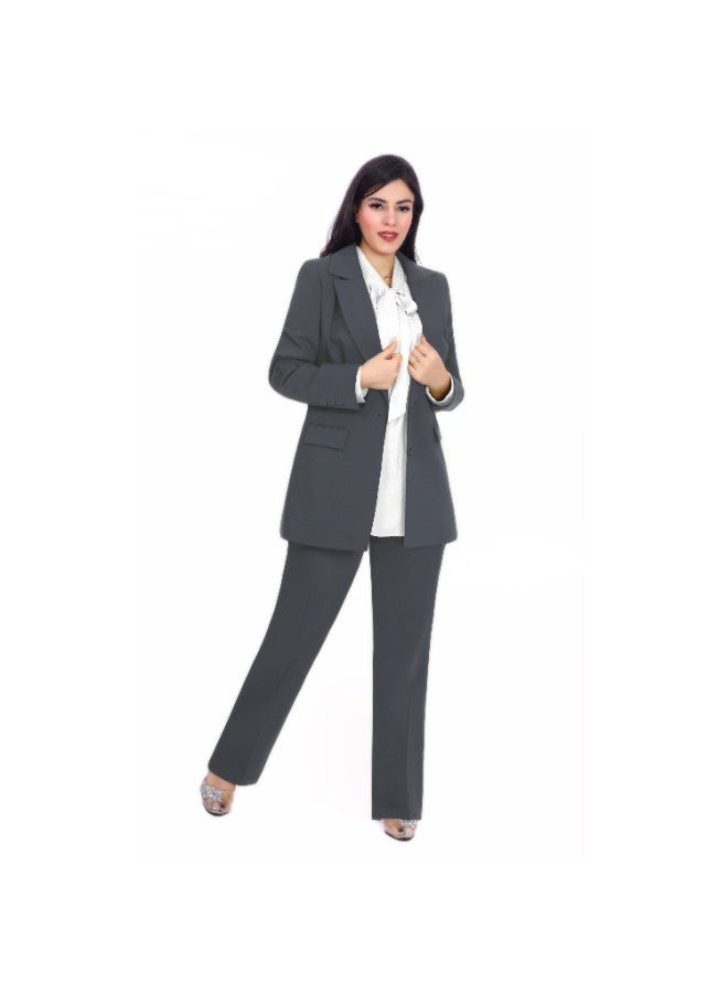 Smoky Egypt Elegant Lady Solid Blazer-DarkGray - Image 2