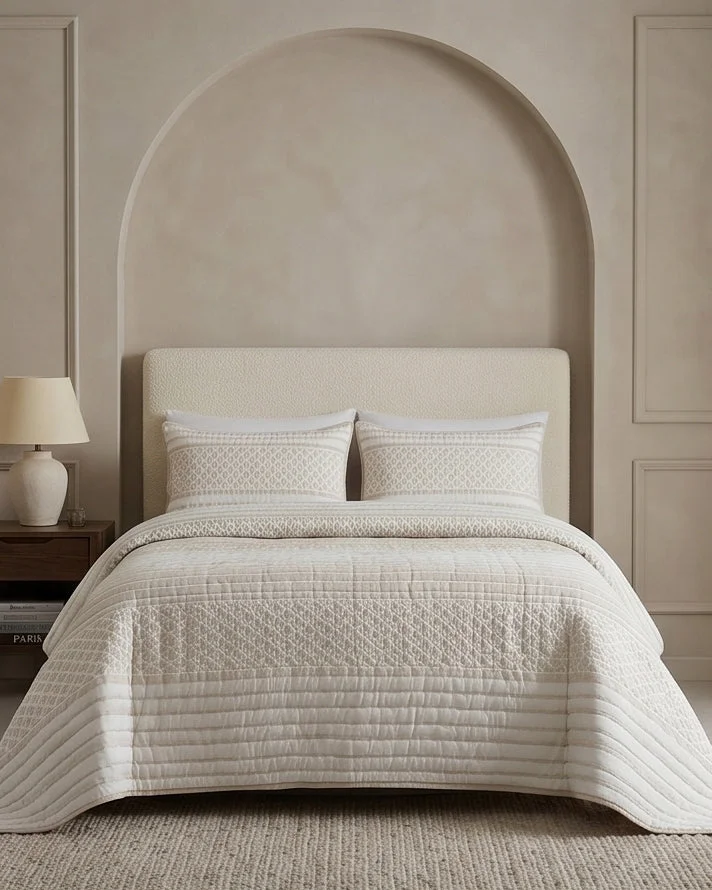 Redtag Beige Jacquard Super King Bedspread (260 x 240 cm)