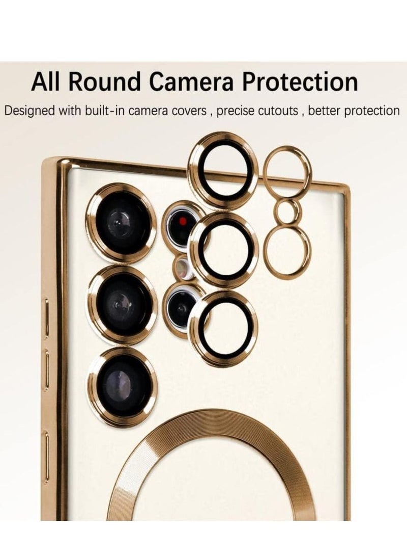 راكسوم حالة واضحة مغناطيسية لـ Samsung Galaxy S23 Ultra مع حامي عدسة الكاميرا Magsafe متوافق مع TPU Soft Soft Froofchproof المضاد للخلع (Samsung Galaxy S23 Ultra ، الذهب) - Image 2